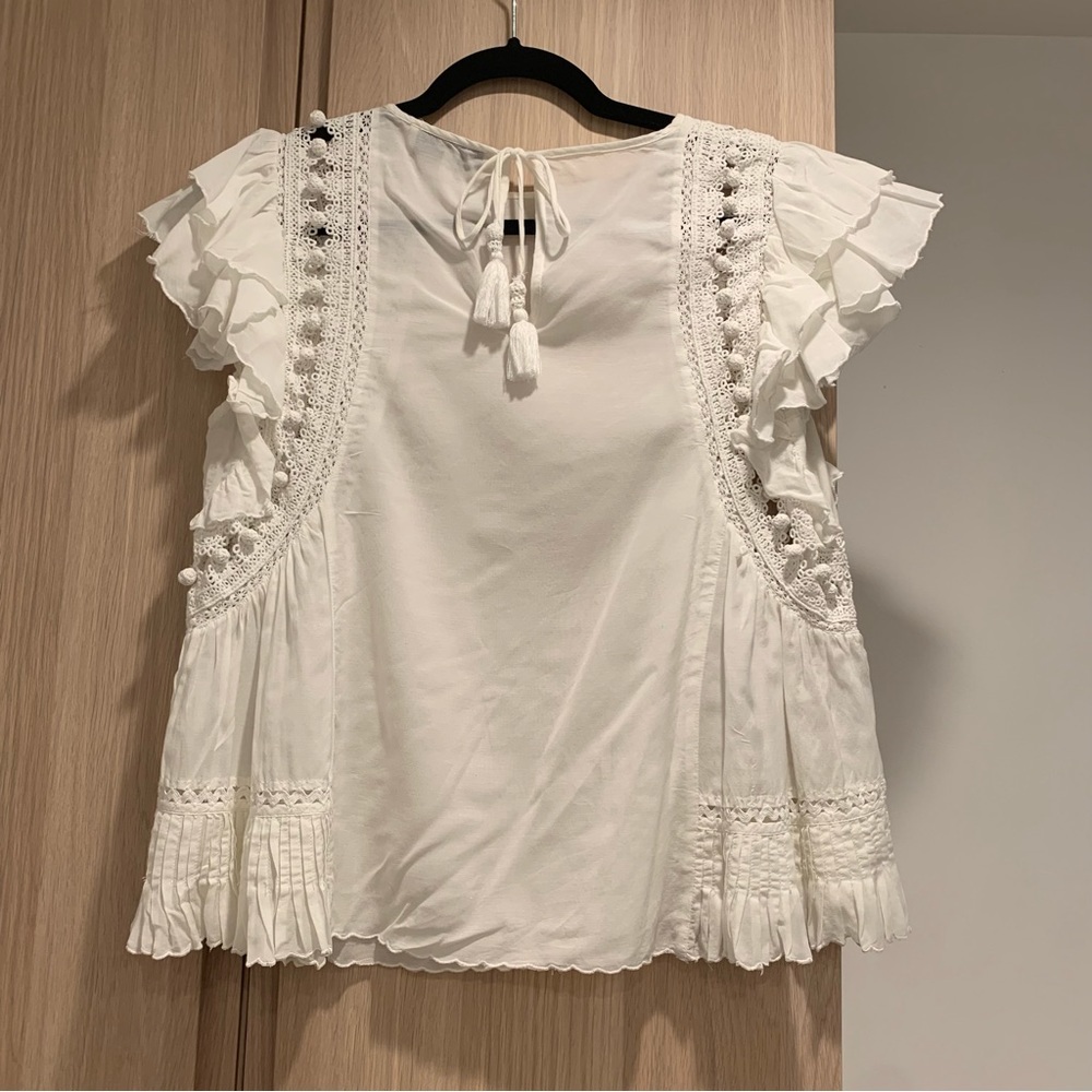Sea New York White Pleated Ruffle Sleeve Blouse - 8 - Picture 2 of 15
